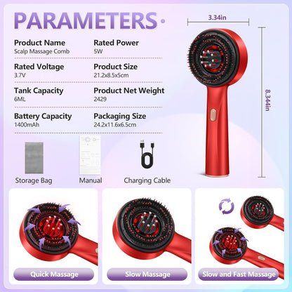 Electric Scalp Massager & Oil Applicator – Waterproof Red-Light Hair Growth & Relaxation Brush