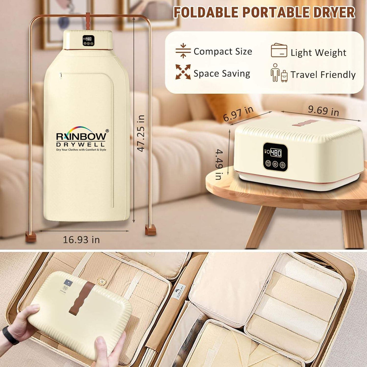 Smart Portable Electric Clothes Dryer – Foldable Wardrobe Cloth & Garment Drying Machine with Digital Timer